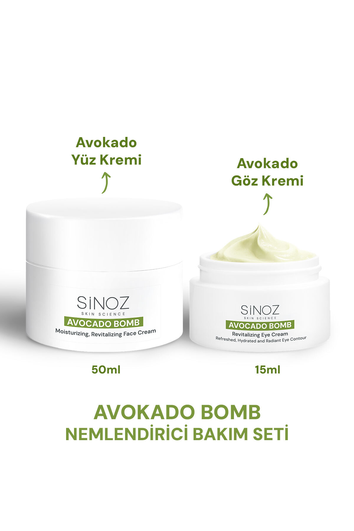 Sinoz Avokado Bomb Yoğun Nemlendirici Yüz Kremi & Göz Kremi 2'li Bakım Seti