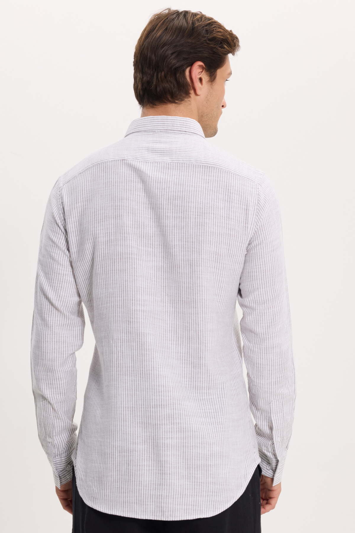 پیراهن تودورز مردانه کتان پنبه ای خاکی کژوال / روزمره راه راه Slim Fit/اسلیم فیت    Slim/اسلیم فیت کژوال/روزمره | Tudors DR250031 TR - تصویر 9