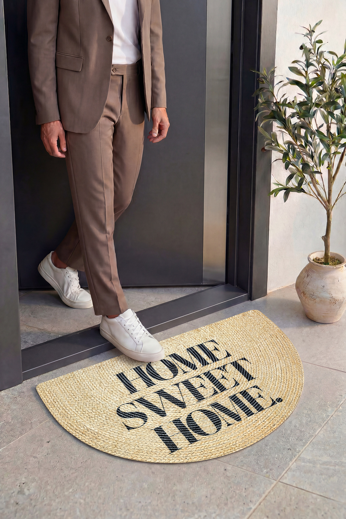 Passy Half Moon Shaped Door Front Mat Decorative Entrance Balcony Terrace Outdoor Design Mat