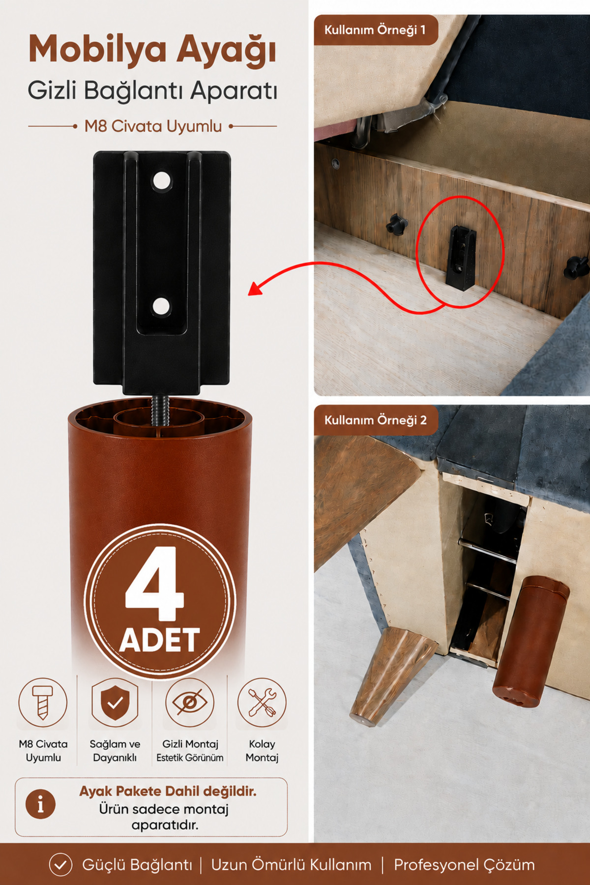 4PCS Furniture Sofa Base Coffee Table Hidden Mounting Feet Plastic Connection Apparatus M8 Bolted Foot Base