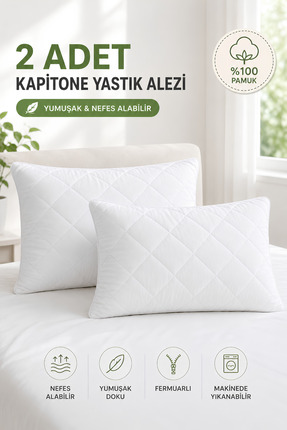Formeya Premium 2'li %100 Pamuk Kapitoneli Yastık Koruyucu Yastık Alezi 50x70 cm