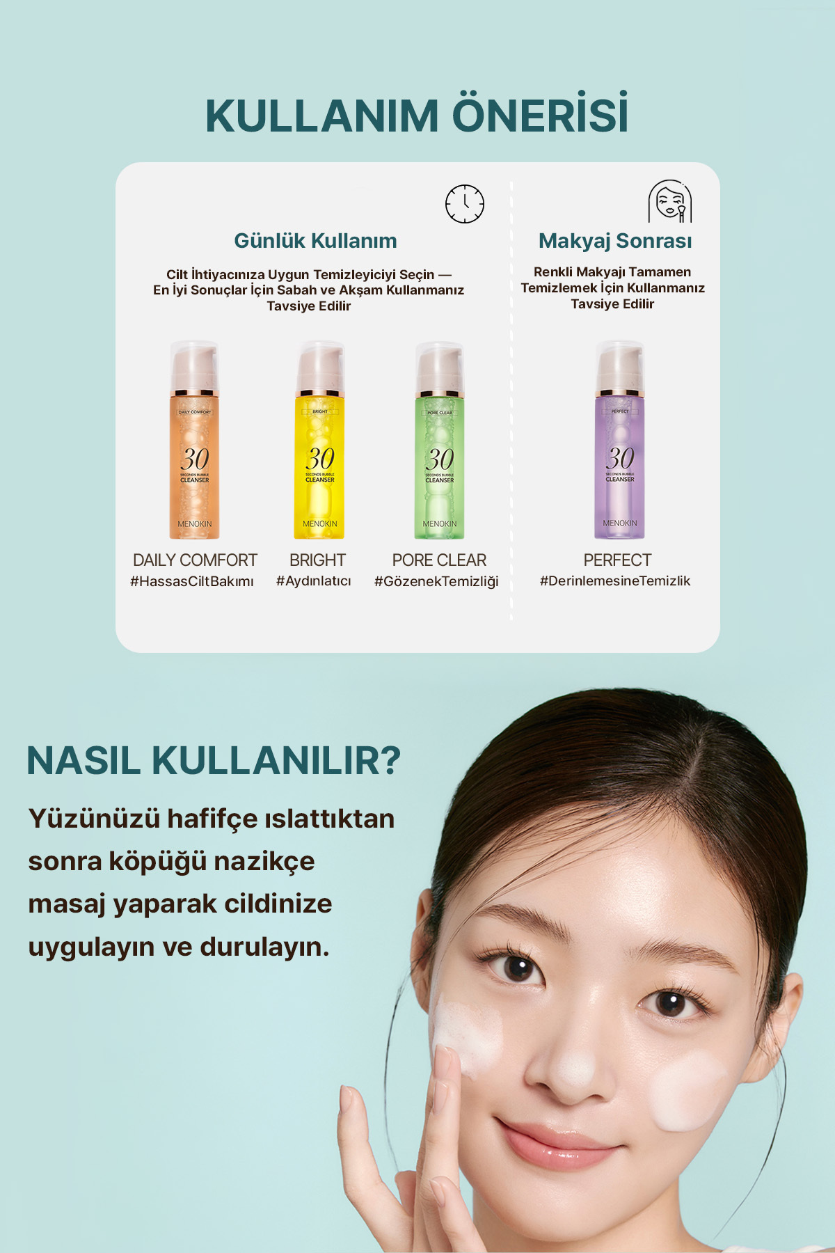 فوم پاک کننده صورت مرطوب کننده و پنبه ای MENOKIN، پاک کننده حبابی 30 ثانیه ای (مناسب برای استفاده روزانه) — MENODAILPIA — تصویر 7 از 9