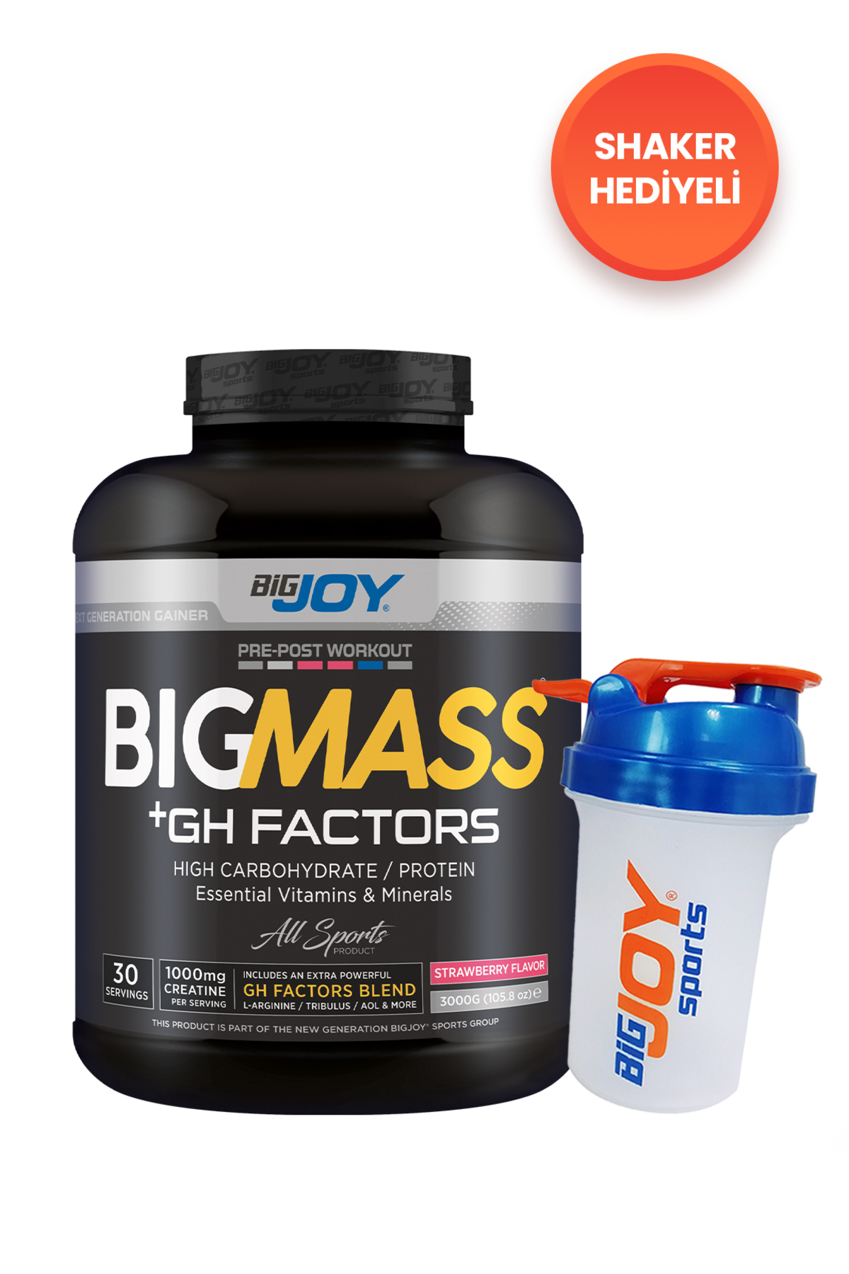 Bigjoy BIGMASS Gainer GH FACTORS Çilek Aromalı 3000g - Fiyatı