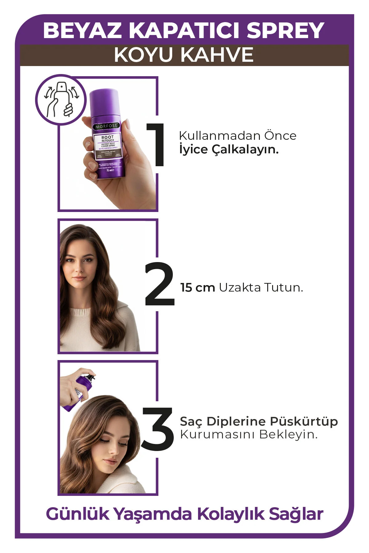 Beyaz Kapatıcı Sprey 75 ml Koyu Kahverengi Saçlar — 1100015777 — تصویر 3 از 3