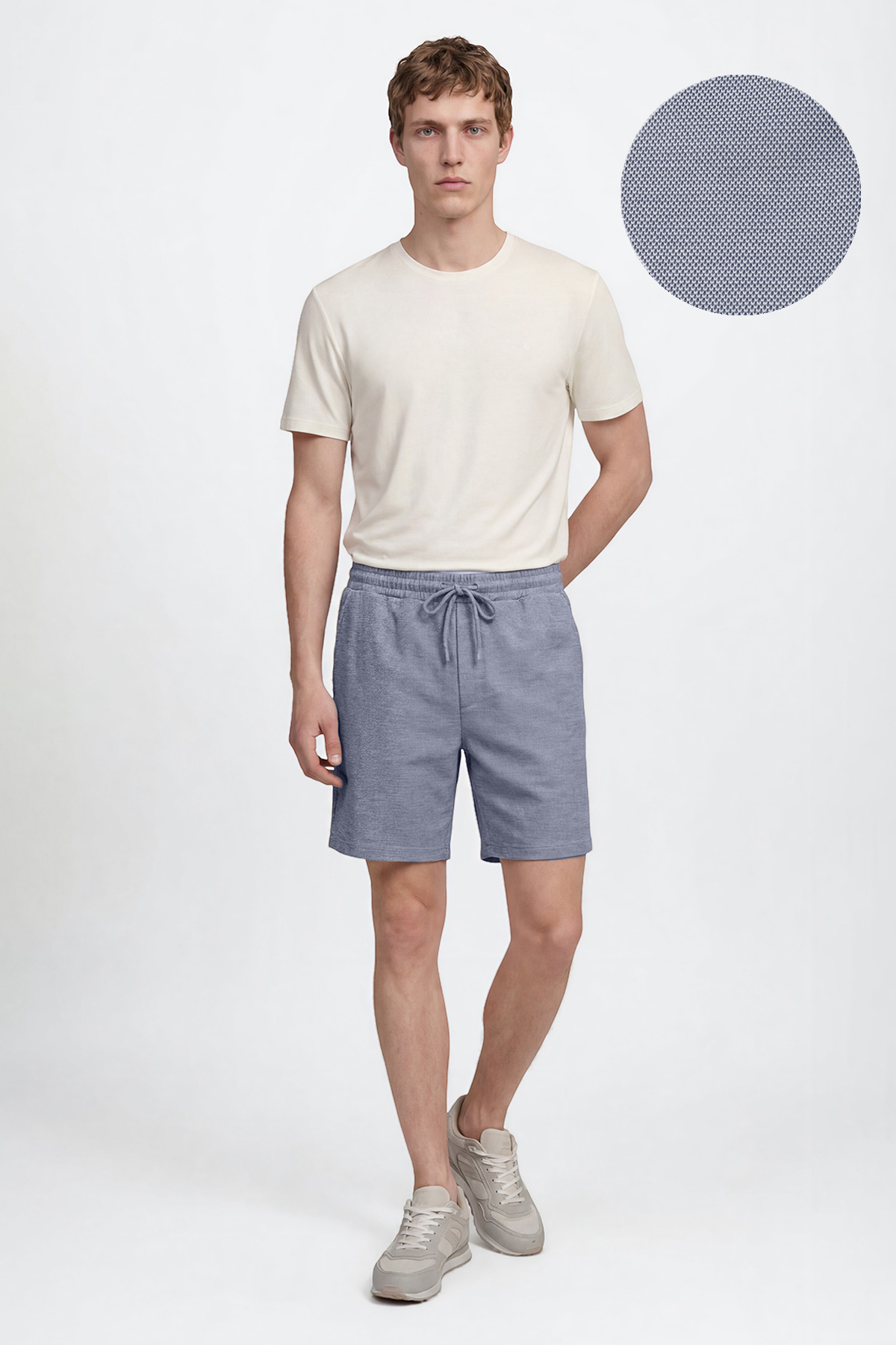 Men's Navy Blue Cotton Standard Fit Regular Cut Waist Tied Knitted Sports Shorts with Side Pockets