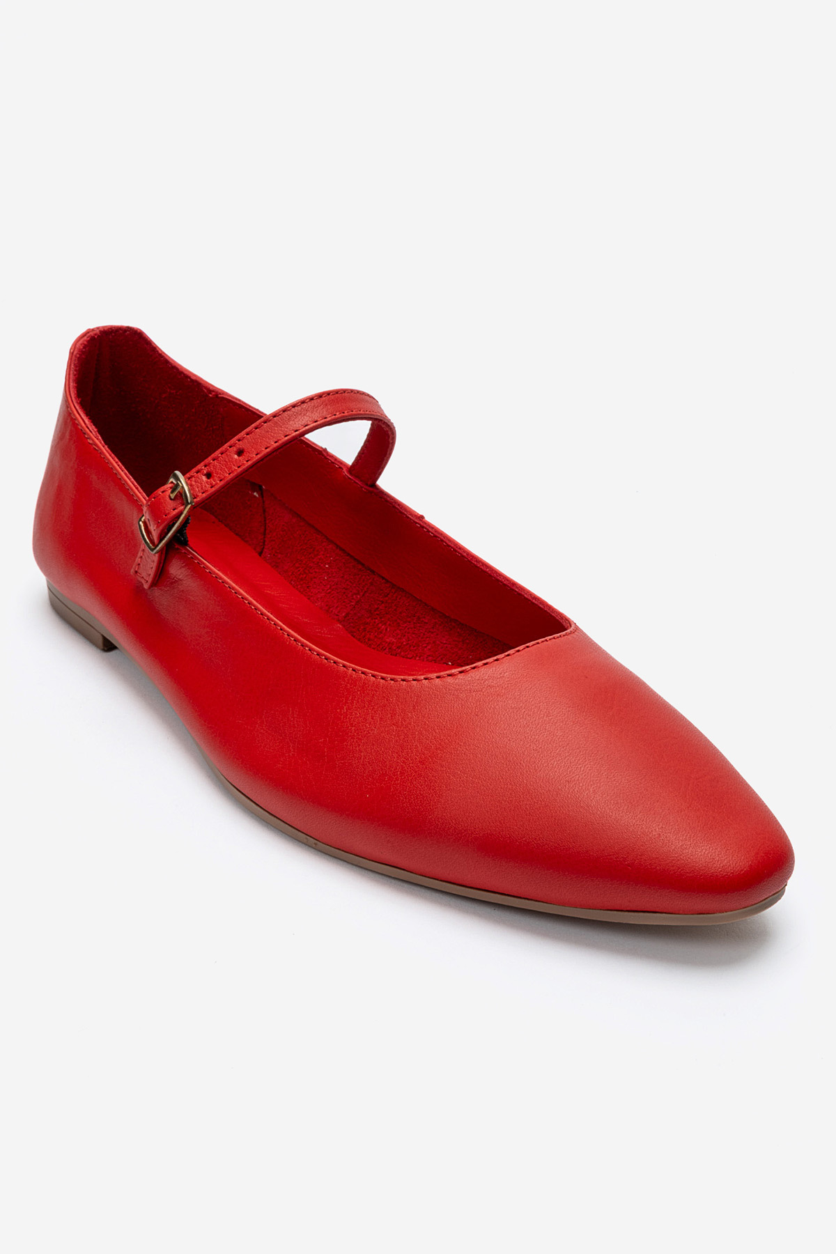 LuviShoes LUNAIRE Kırmızı Hakiki Deri Tek Bantlı Sivri Burun Kadın Babet Ayakkabı görsel 3