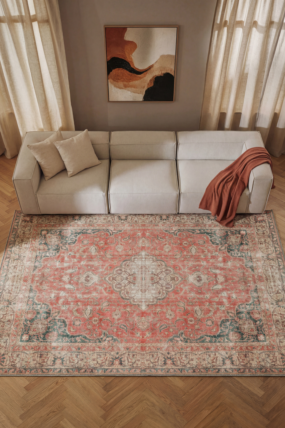 Private XW Red Vintage Machine Washable Antique Classic Patterned Ballroom Rug