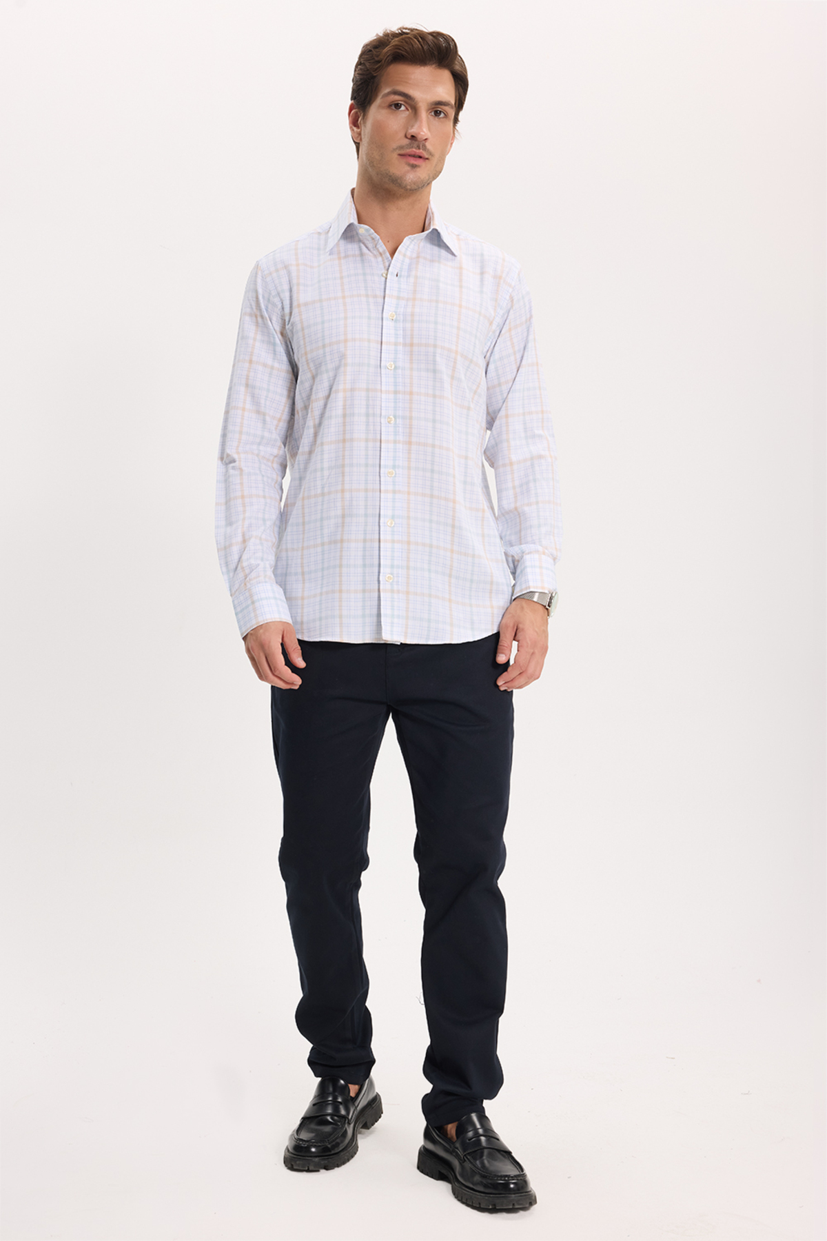 پیراهن تودورز مردانه پاموک سفید  راه راه Slim Fit/اسلیم فیت    بیسیک کژوال/روزمره | Tudors KL260003 TR - تصویر 3