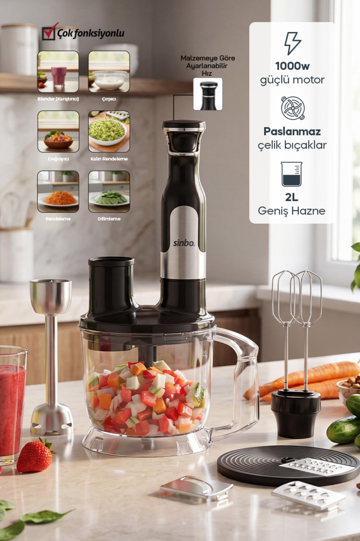 SHB-7534Blender Set | Food Processor with Steel Blender, Beater, Chopper, Grater and Slicing Apparatus