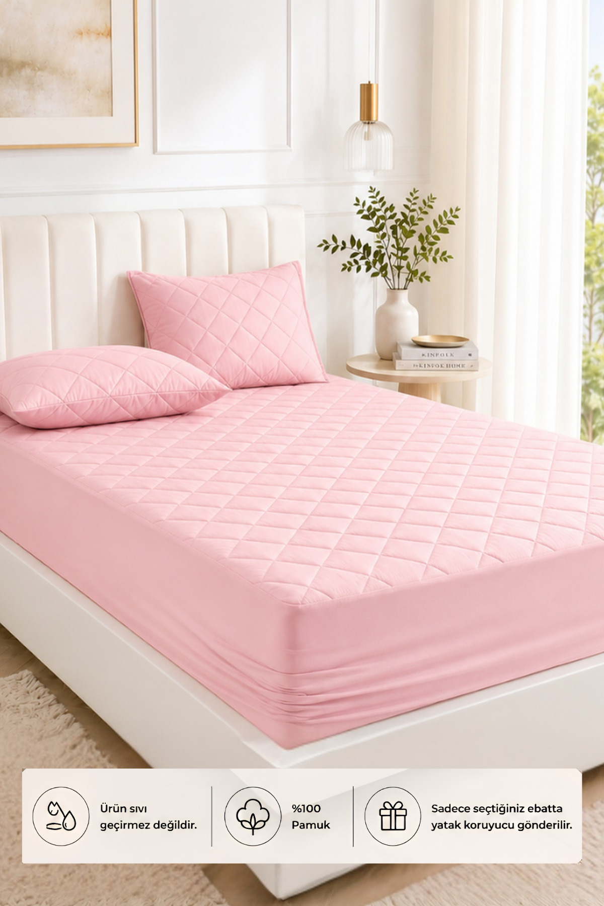 Powder 100% Cotton Quilted Fitted Mattress Protector Baby-Single-Double-Bed Mattress Pillow
