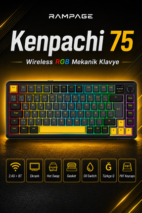 Rampage Kenpachi 75 Ekranlı 2.4G + BT Wireless RGB Hot Swap Gasket Oil Switch...