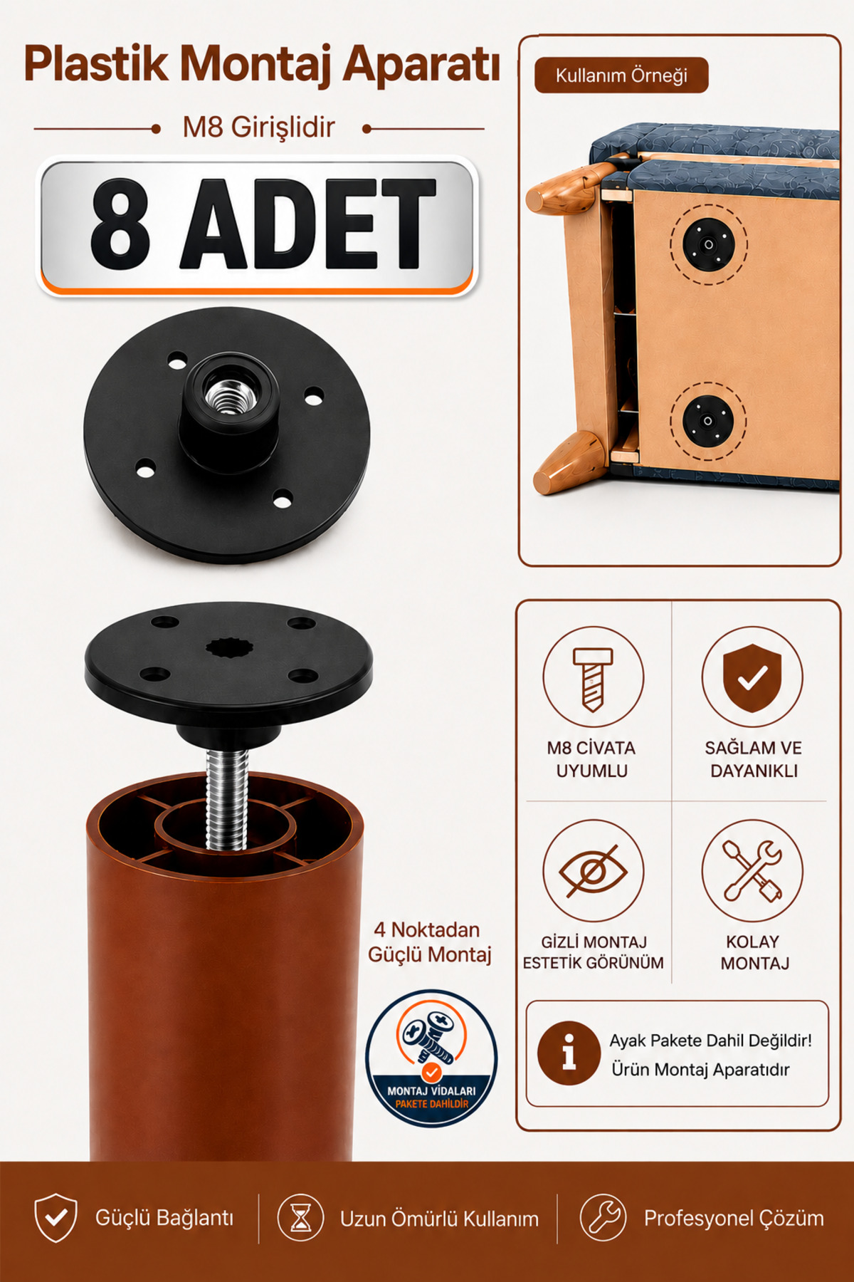 8PCS Furniture Sofa Base Seat Coffee Table Mounting Feet M8 Bolt Plastic Connection Apparatus Foot Base
