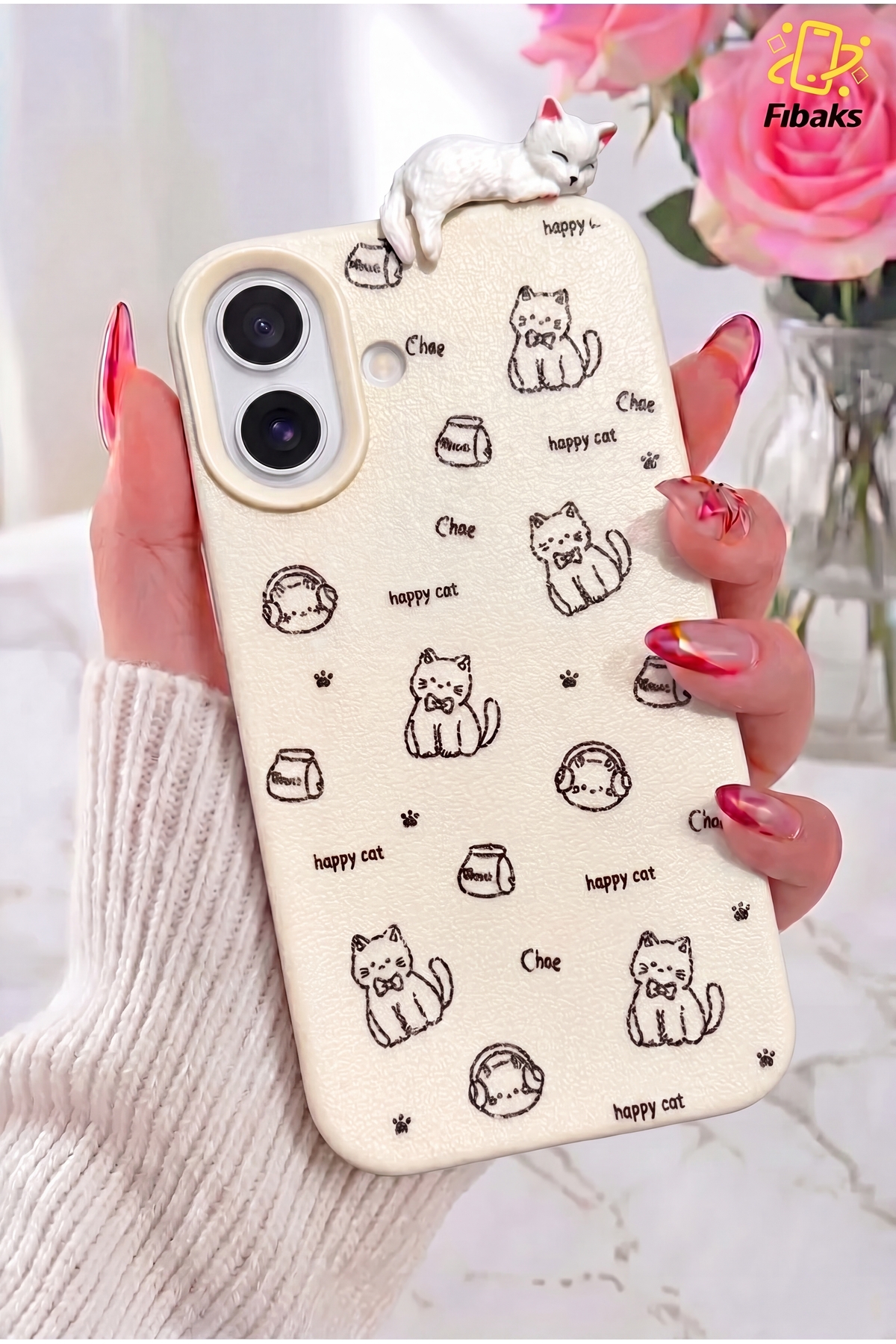 iPhone 16 Case 3D Sleeping Cat Pattern Happy Cat Pattern Shock Absorber Flexible Silicone