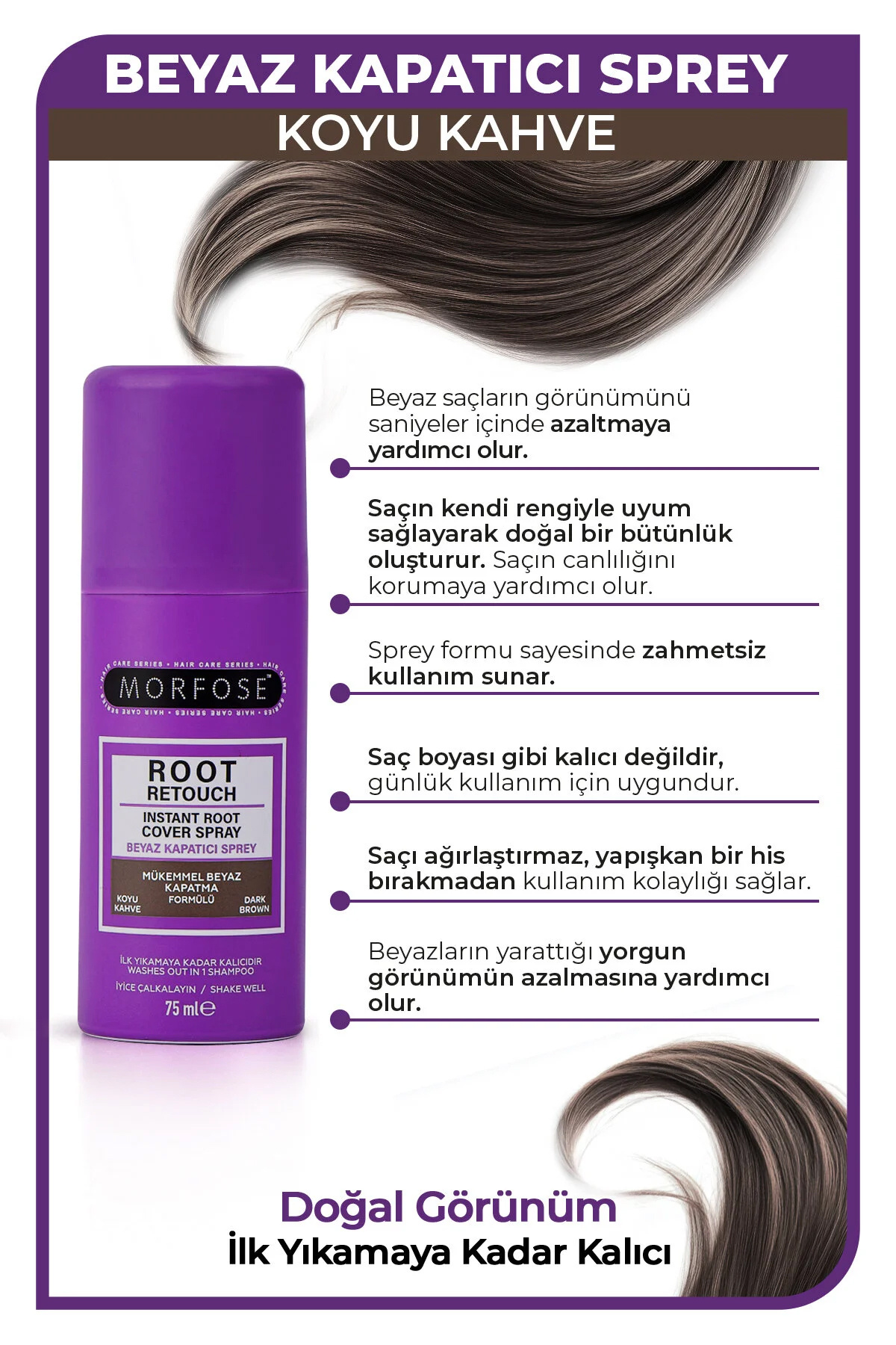 Beyaz Kapatıcı Sprey 75 ml Koyu Kahverengi Saçlar — 1100015777 — تصویر 2 از 3