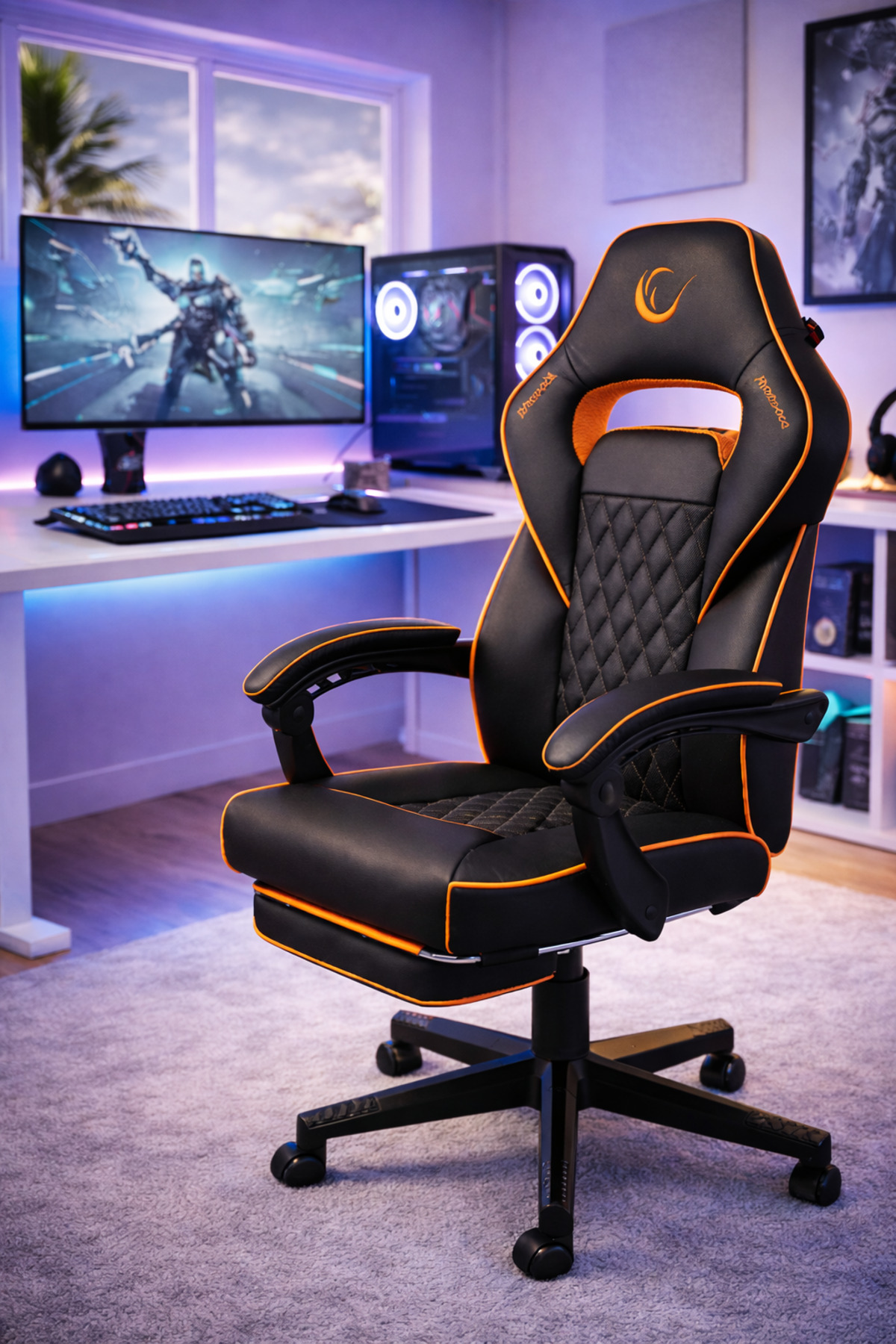 Lumos Anti-Sweat Foot Support Black/Orange Gaming Chair -KL-R12