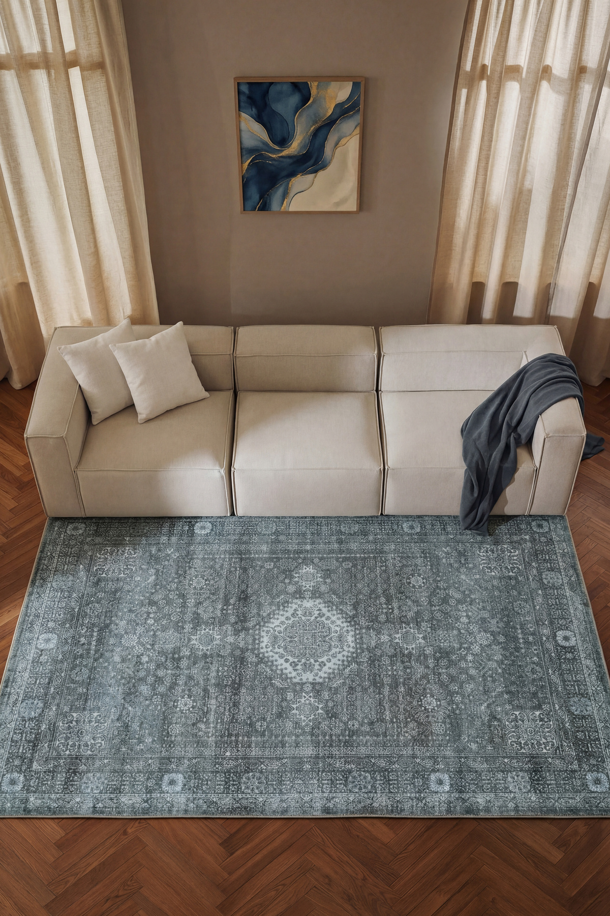 Private XW Smoked Vintage Carpet Chenille Modern Classic Pattern Stylish Living Room Rug