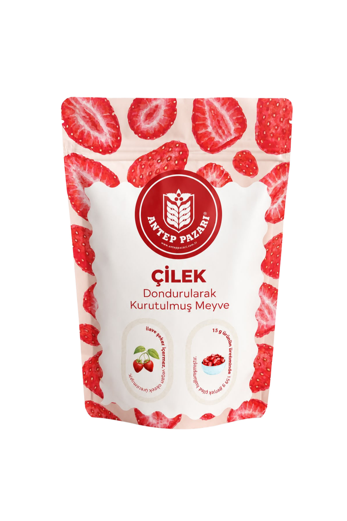 Antep Pazarı Çilek Kuru Meyve Cipsi - Dondurularak Kurutulmuş