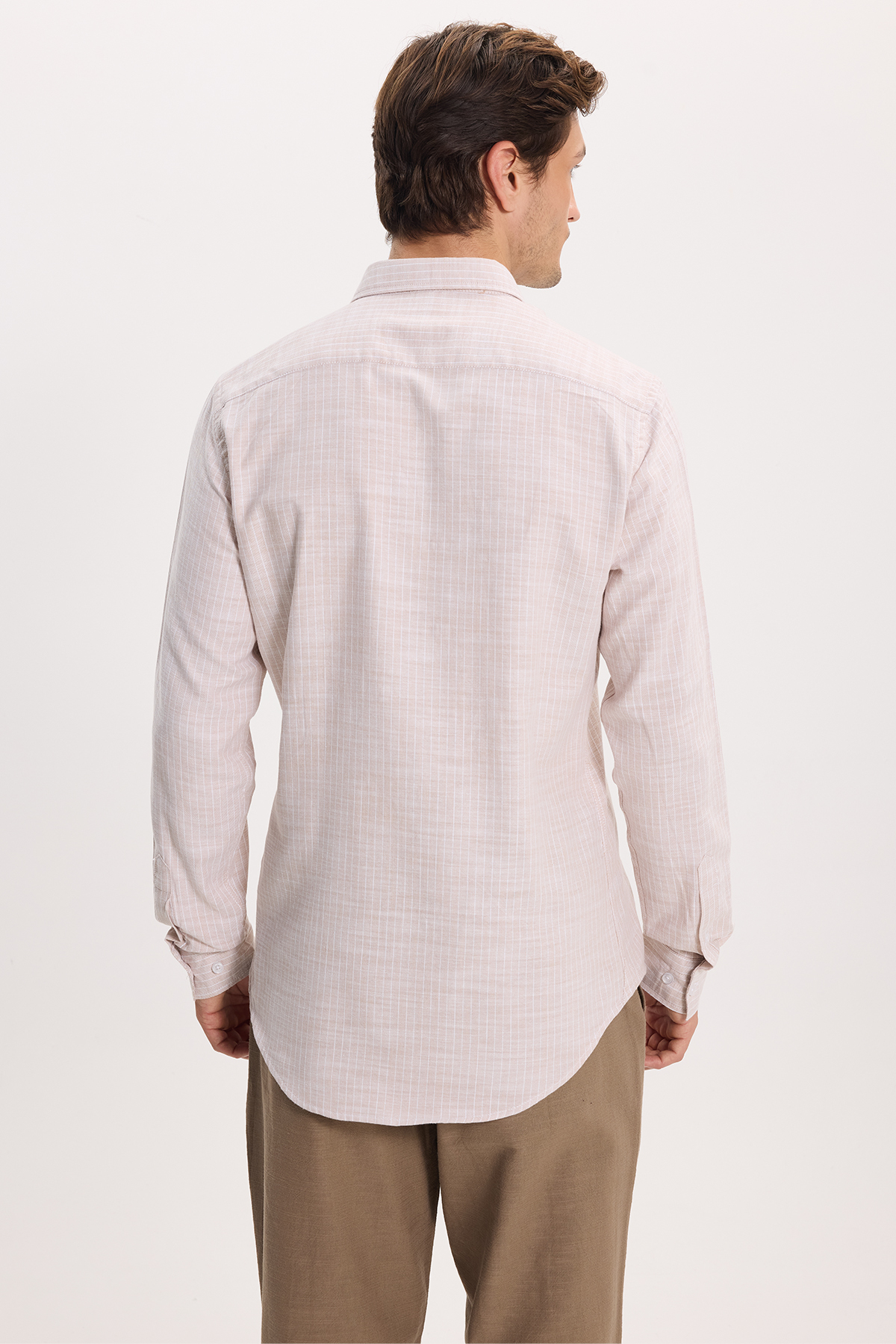 پیراهن تودورز مردانه کتان پنبه ای بژ کژوال / روزمره راه راه Slim Fit/اسلیم فیت    Slim/اسلیم فیت کژوال/روزمره | Tudors DR250031 TR - تصویر 7