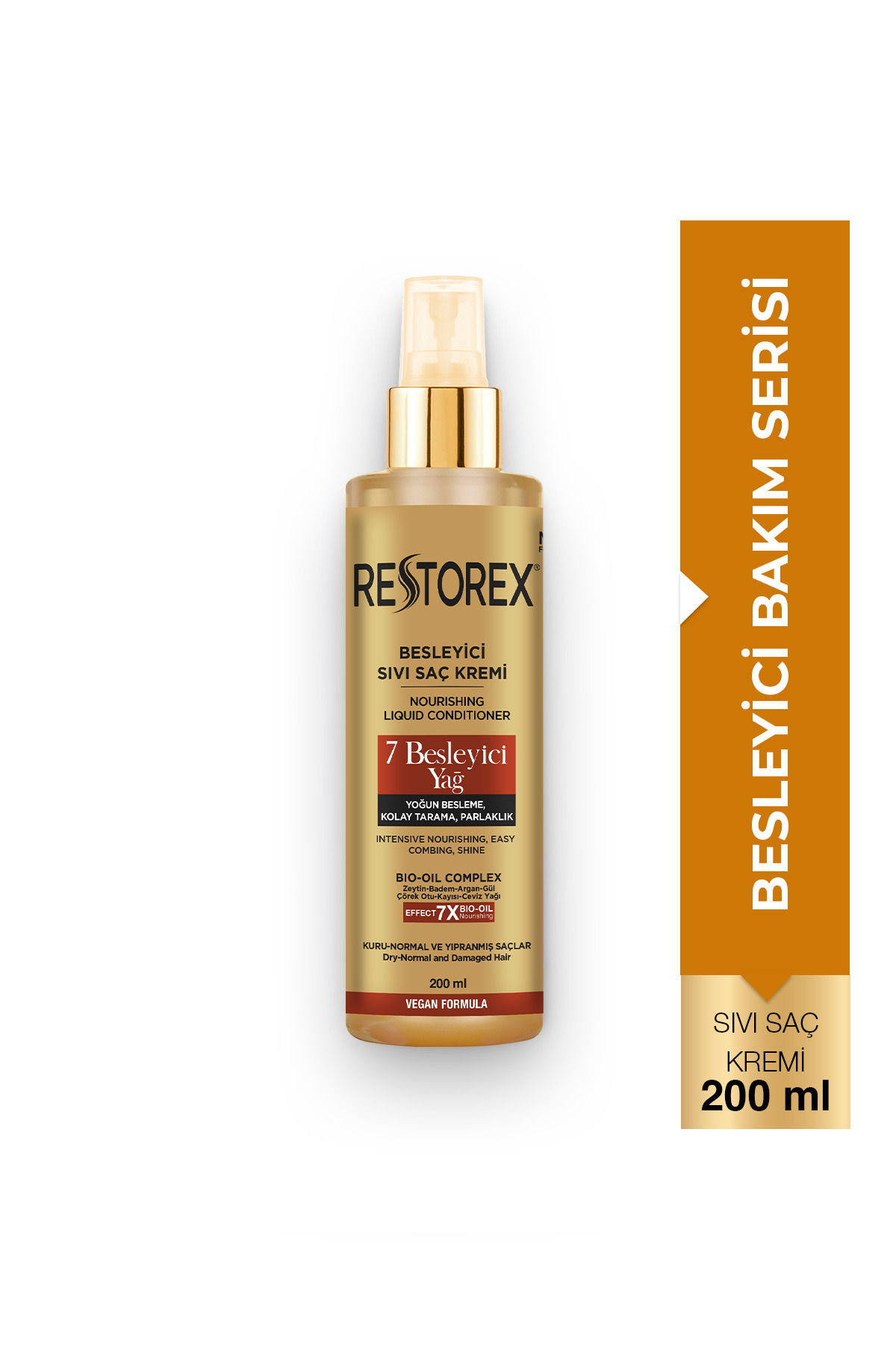Restorex 7 Besleyici Yağ Sıvı Saç Kremi 200 Ml - Parlaklık ve İpeksi Yumuşaklık - Kuru ve Yıpranmış Saçlar — 8680512633709