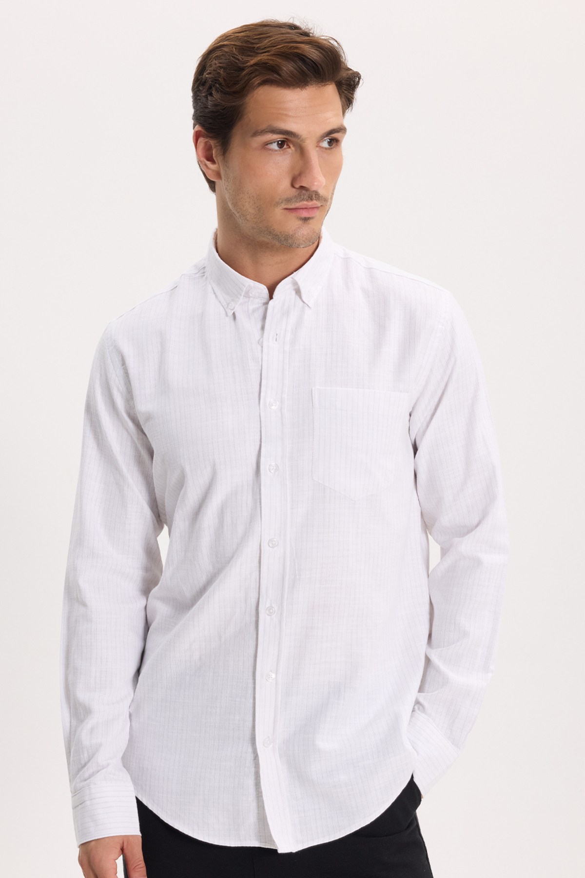 پیراهن تودورز مردانه کتان پنبه ای سبز کژوال / روزمره راه راه Slim Fit/اسلیم فیت    Slim/اسلیم فیت کژوال/روزمره | Tudors DR250031 TR - تصویر 8