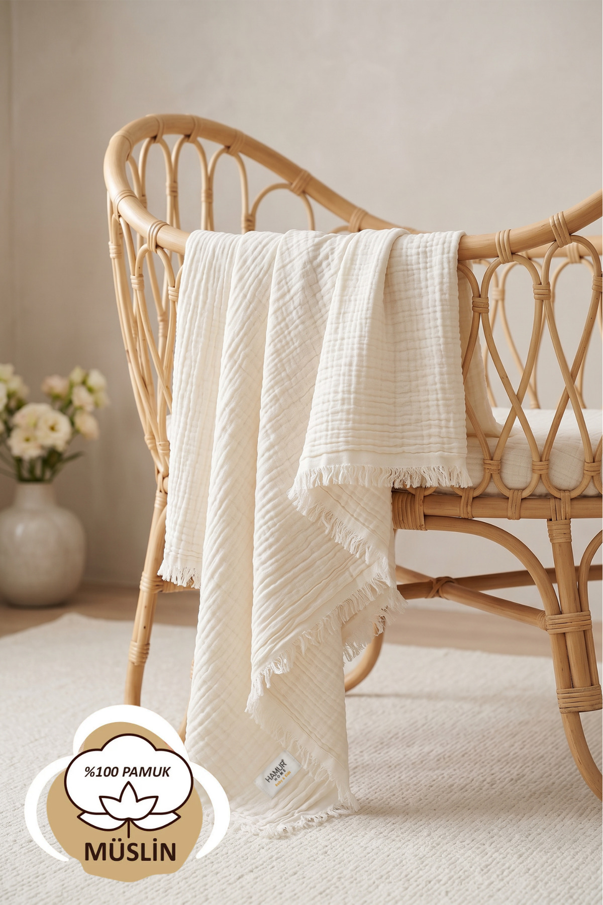 Double Layered Muslin Baby Pique Cover Newborn Blanket 85X95 cm Baby Pique Stroller Cover Ecru
