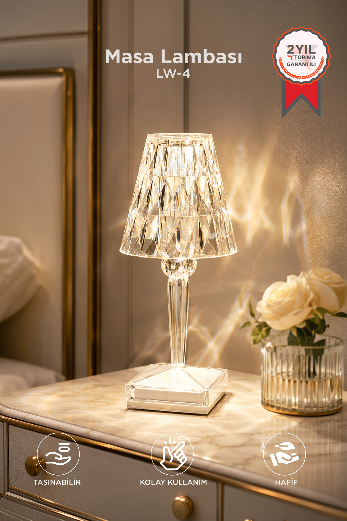 Lampshade Crystal Diamond Table Lamp Led Light Rechargeable Touchscreen Acrylic Night Light LW4
