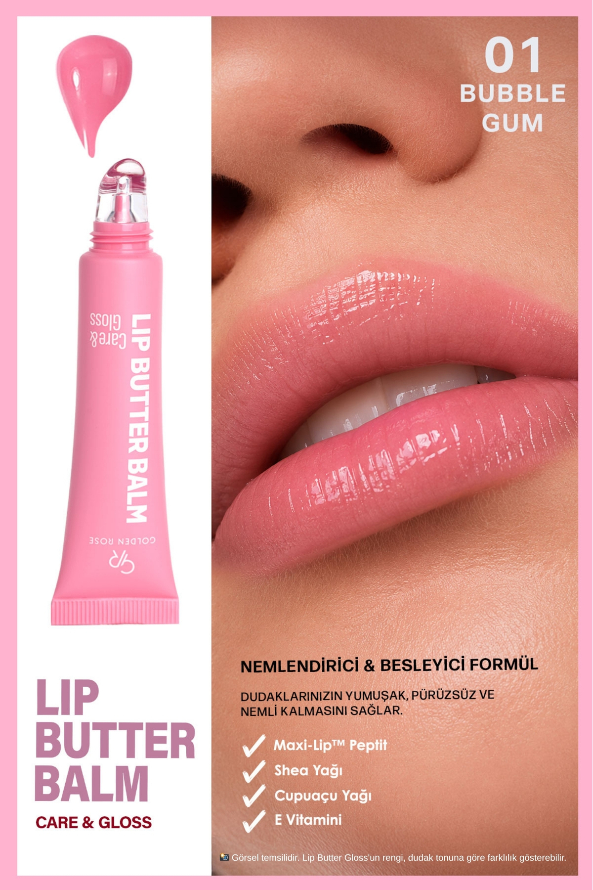 Golden Rose Lip Butter Balm Care&Gloss - 01 Bubble Gum - Pembe Dudak Parlatıcısı — نقرهای LBUTTER_1