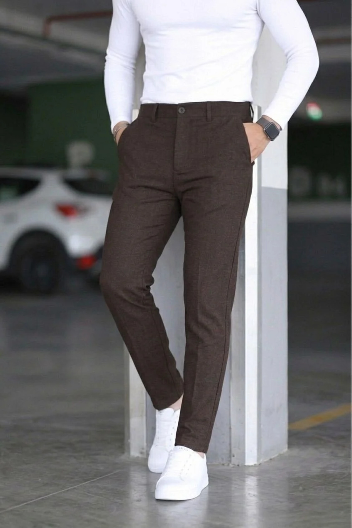 Bürke Erkek Kahverengi Renk italyan Kesim Slim Fit Kaliteli Kumaş Pantolon görsel 5