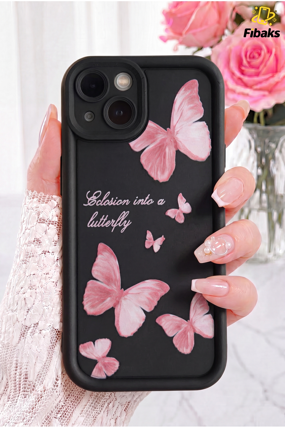 iPhone 13/14 Case Soft Texture Butterfly Pattern Soft Camera Protected Silicone Cover