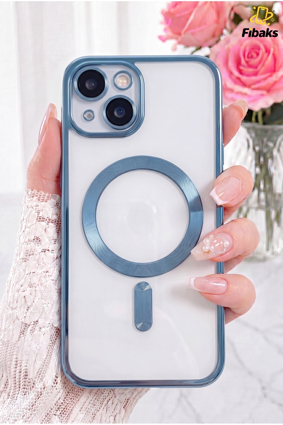 iPhone 14 Plus/15 Plus Case Camera Magsafe Charging Lock with Lens Protection Transparent Color Soft Blue