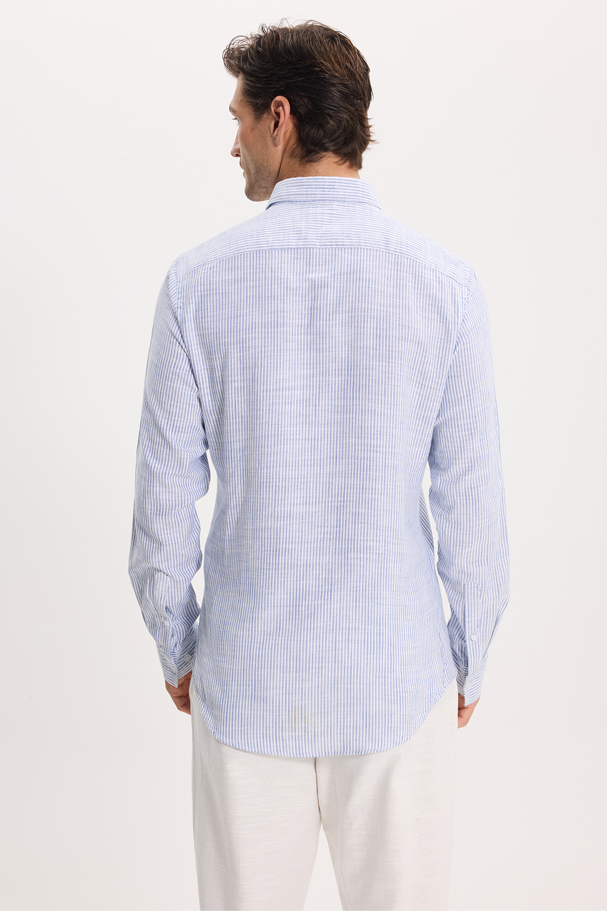 پیراهن تودورز مردانه کتان پنبه ای آبی سرمه ای کژوال / روزمره راه راه Slim Fit/اسلیم فیت    Slim/اسلیم فیت کژوال/روزمره | Tudors DR250031 TR - تصویر 6