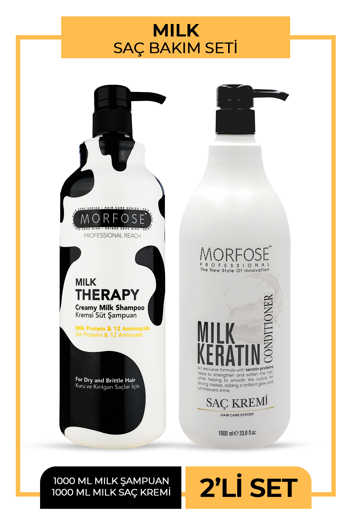 Morfose K-Milk Therapy Şampuan 1000 ml+Milk Keratin Saç Bakım Kremi 1000 ml — MI00000494