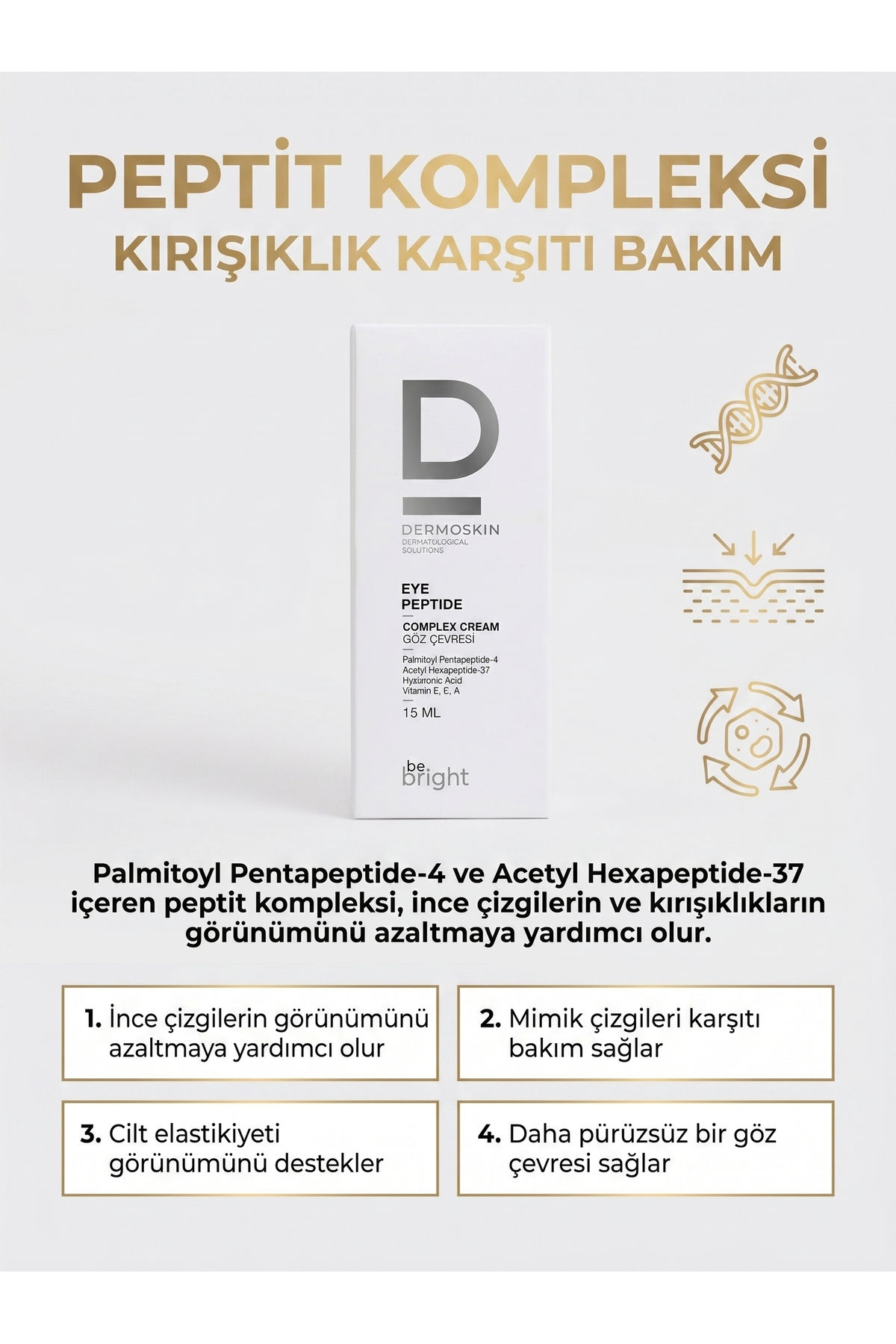 Be Bright Göz Çevresi Peptit Kompleks Krem | Yaşlanma ve Kırışıklık Karşıtı | Göz Kremi | 15 ml — 00359 — تصویر 3 از 8