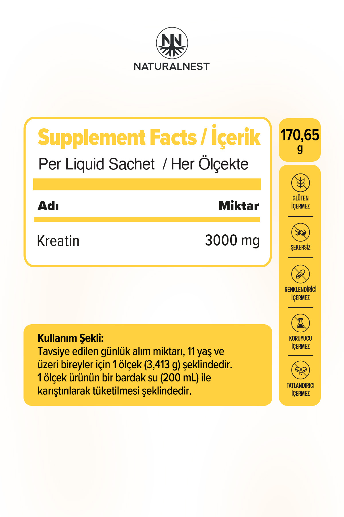 Kreatin Monohidrat 3000 mg - 170,65 g - 50 Servis - Aromasız 2