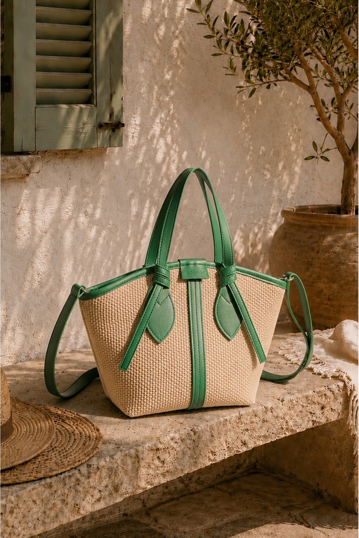 Women's Green Mesh Lined Zipper Hand and Shoulder Bag