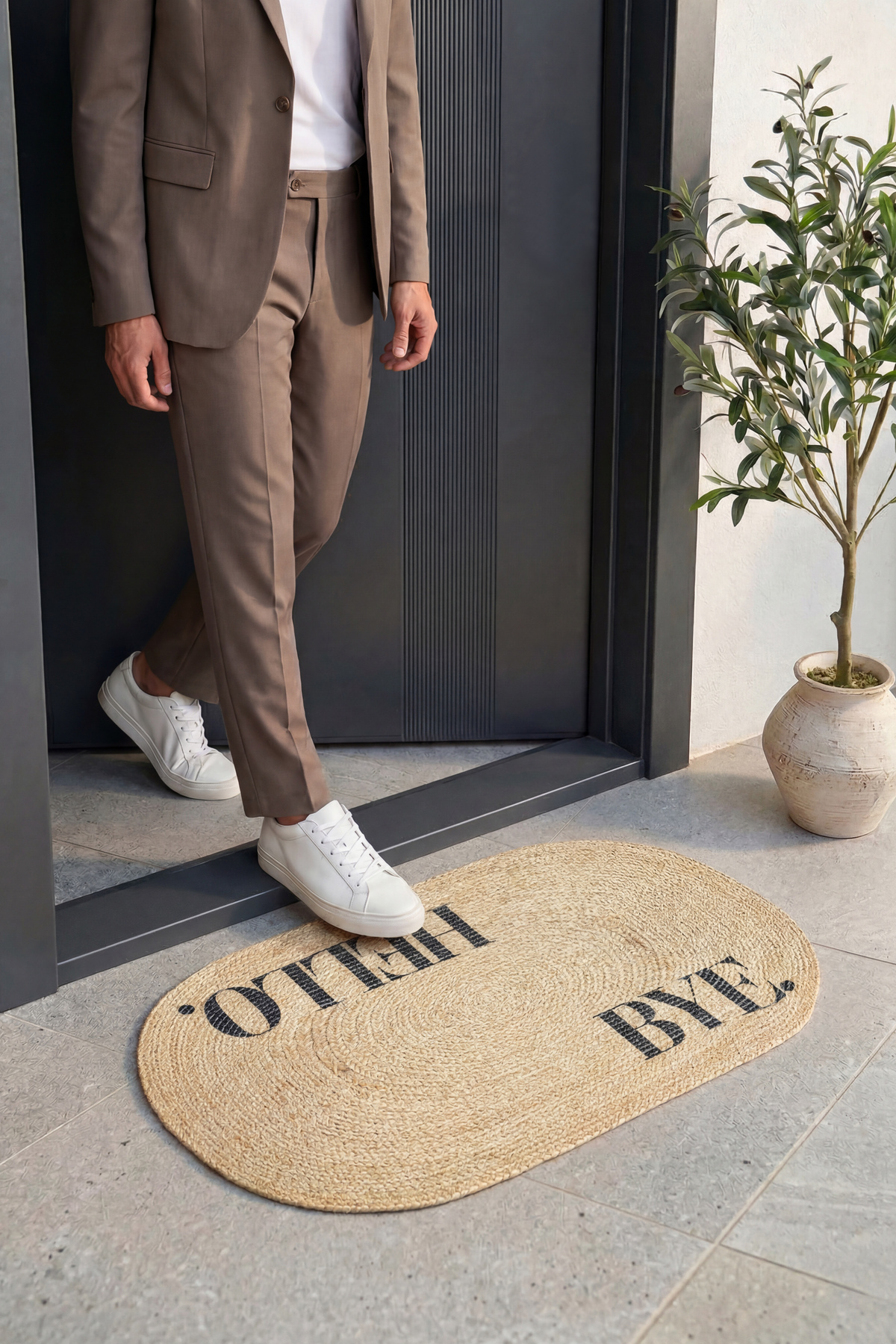 Passy Hello Bye Written Door Mat Decorative Apartment Exterior Door Outdoor Entrance Rug