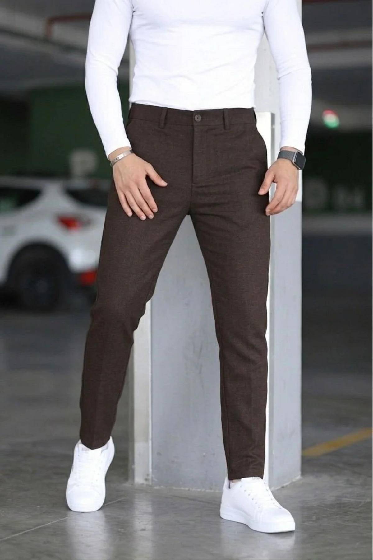 Bürke Erkek Kahverengi Renk italyan Kesim Slim Fit Kaliteli Kumaş Pantolon görsel 3