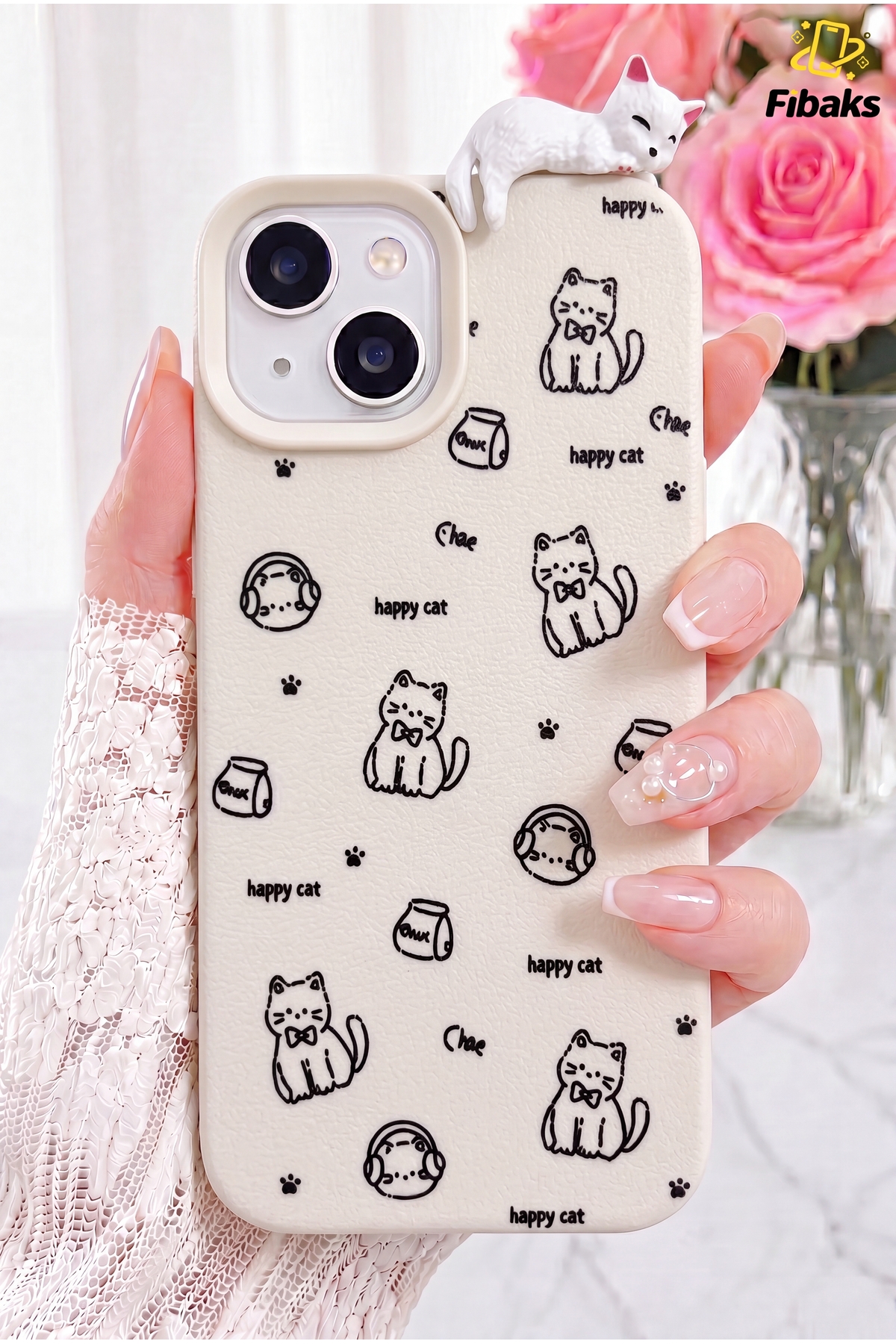 iPhone 15/14/13 Case 3D Sleeping Cat Pattern Happy Cat Shock Absorbing Flexible Silicone