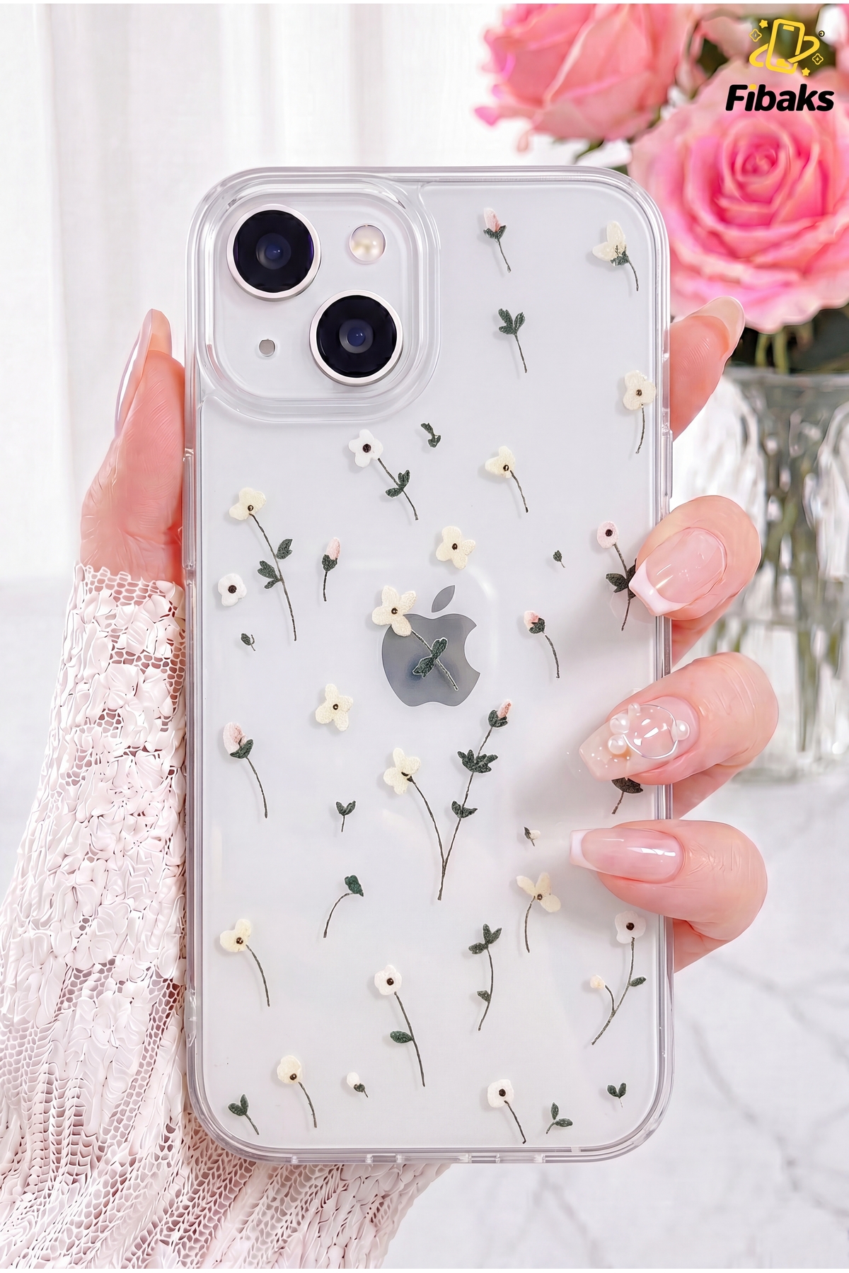 iPhone 13/14/15 Case Transparent Floral Flexible Soft Silicone Cover