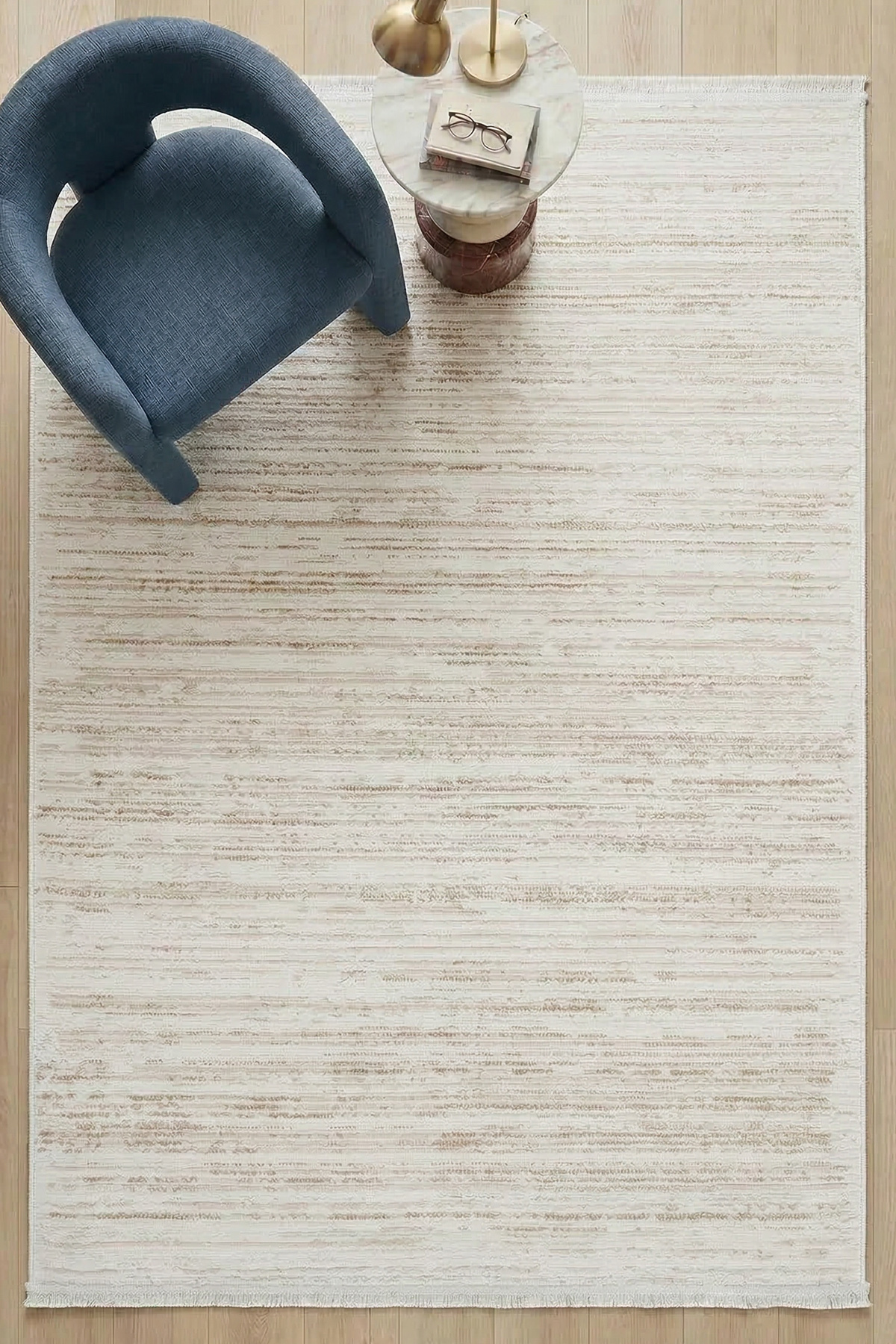 Nevada 2501 Cream Mink Carpet Modern Striped Soft Machine Rug Easy to Clean Bedroom Rug