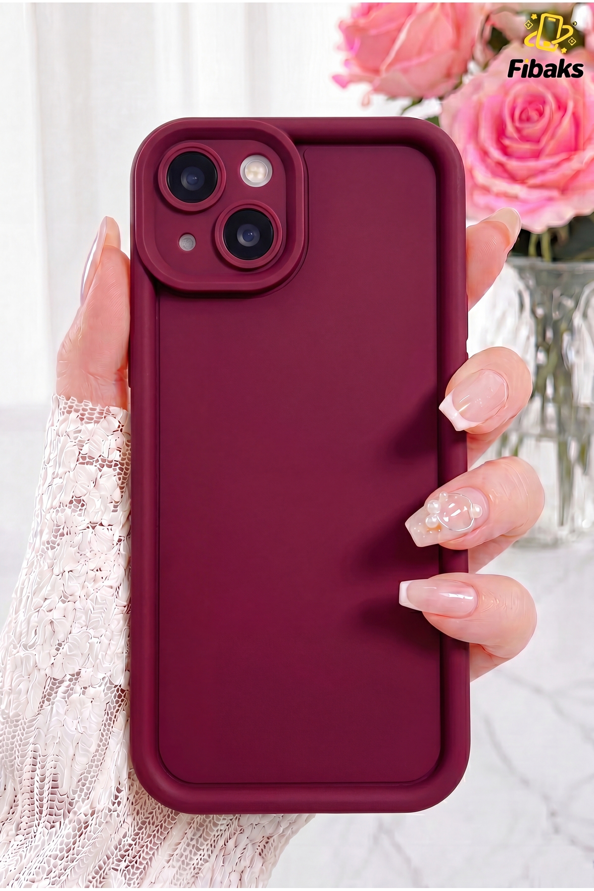 iPhone 13/14 Case Camera Protected Soft Texture Colorful Silicone Cover Burgundy