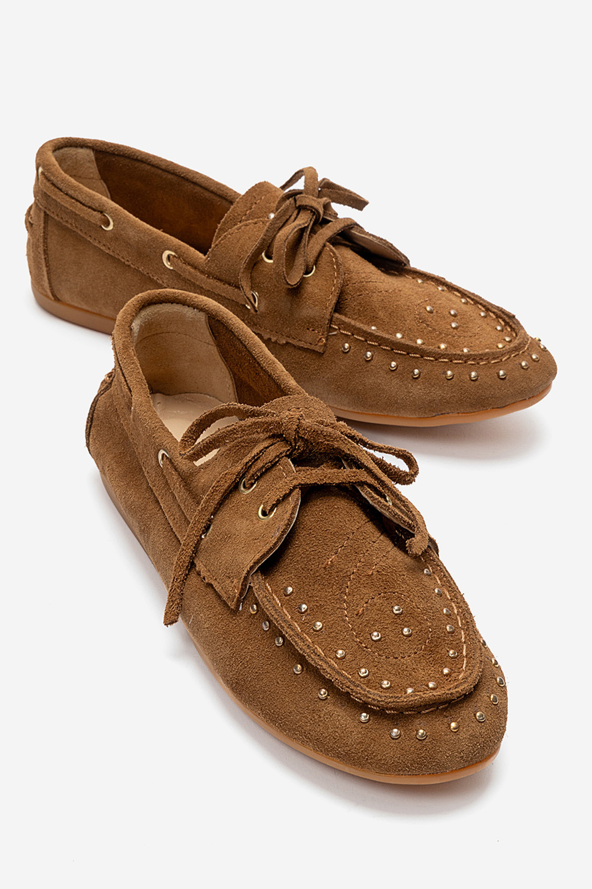 LuviShoes CUESTA Toprak Süet Hakiki Deri Troklu Bağcıklı Kadın Loafer Ayakkabı
