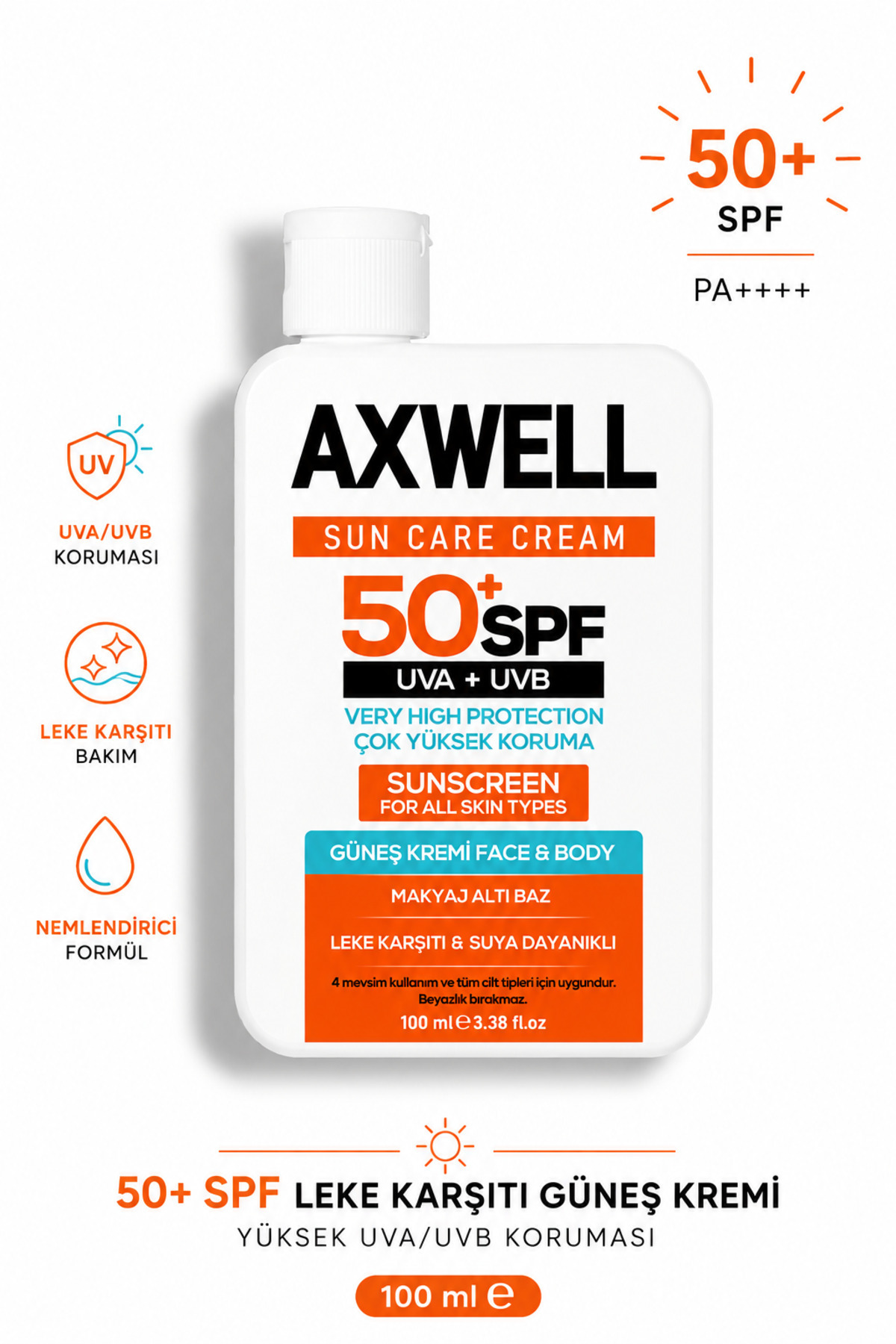 Sun Care Cream Leke Karşıtı Güneş Kremi Çok Yüksek Koruma 50+ Spf 100ml — AX2536 — تصویر 2 از 2