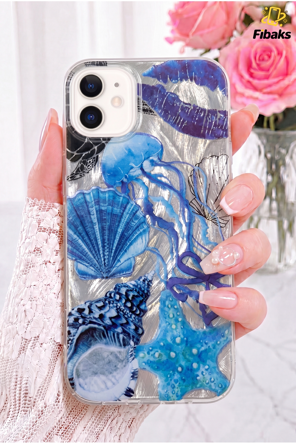 iPhone 11 Case Hologram Blue Shell Pattern Shock Absorbing Camera Protected Silicone