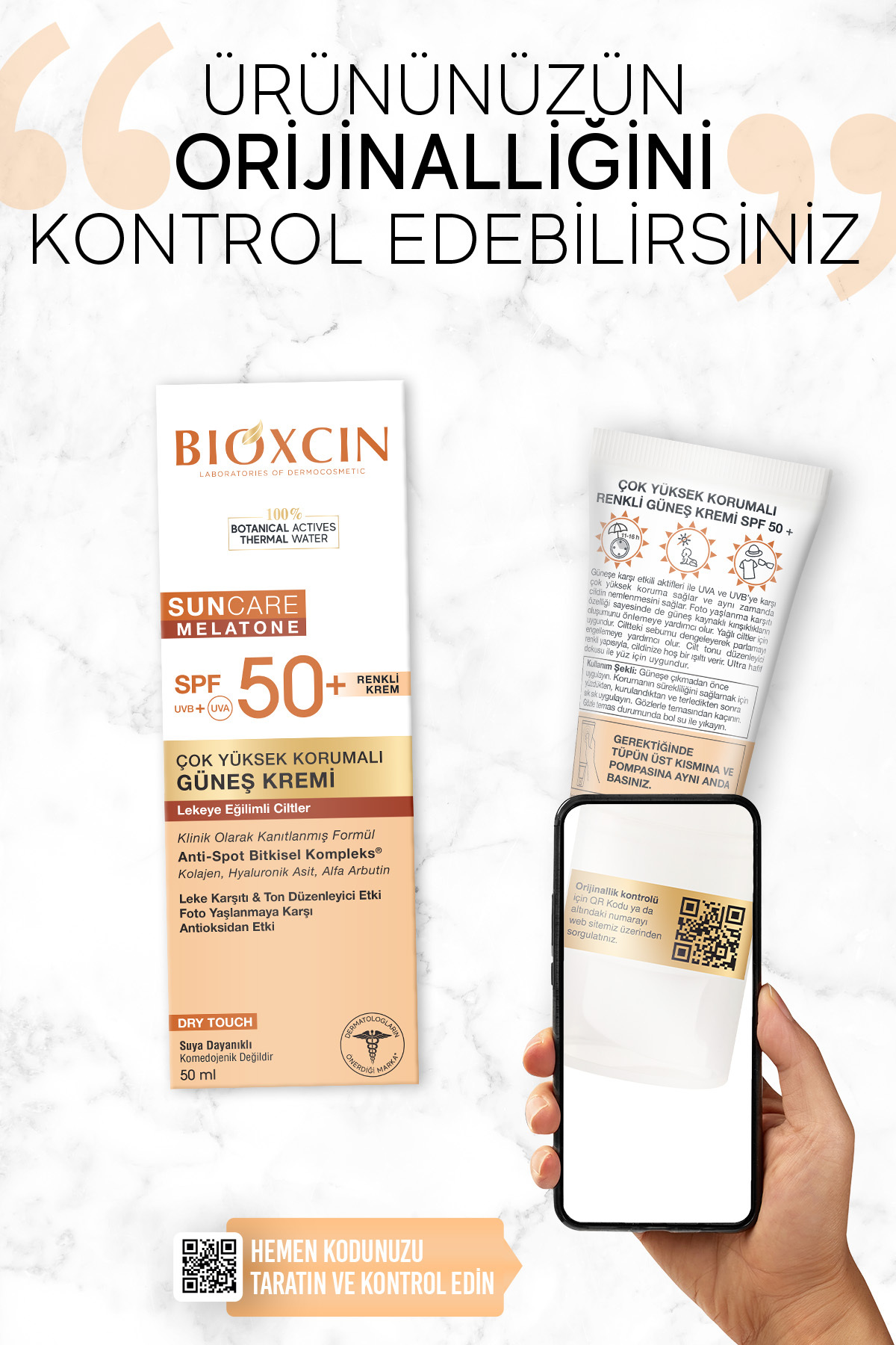 Sun Care SPF 50+ Leke Eğilimli Ciltler İçin Renkli Güneş Kremi – (Tinted) Alfa Arbutin, Kolajen ve Hyaluronik Asit — 8680512632740 — تصویر 8 از 8
