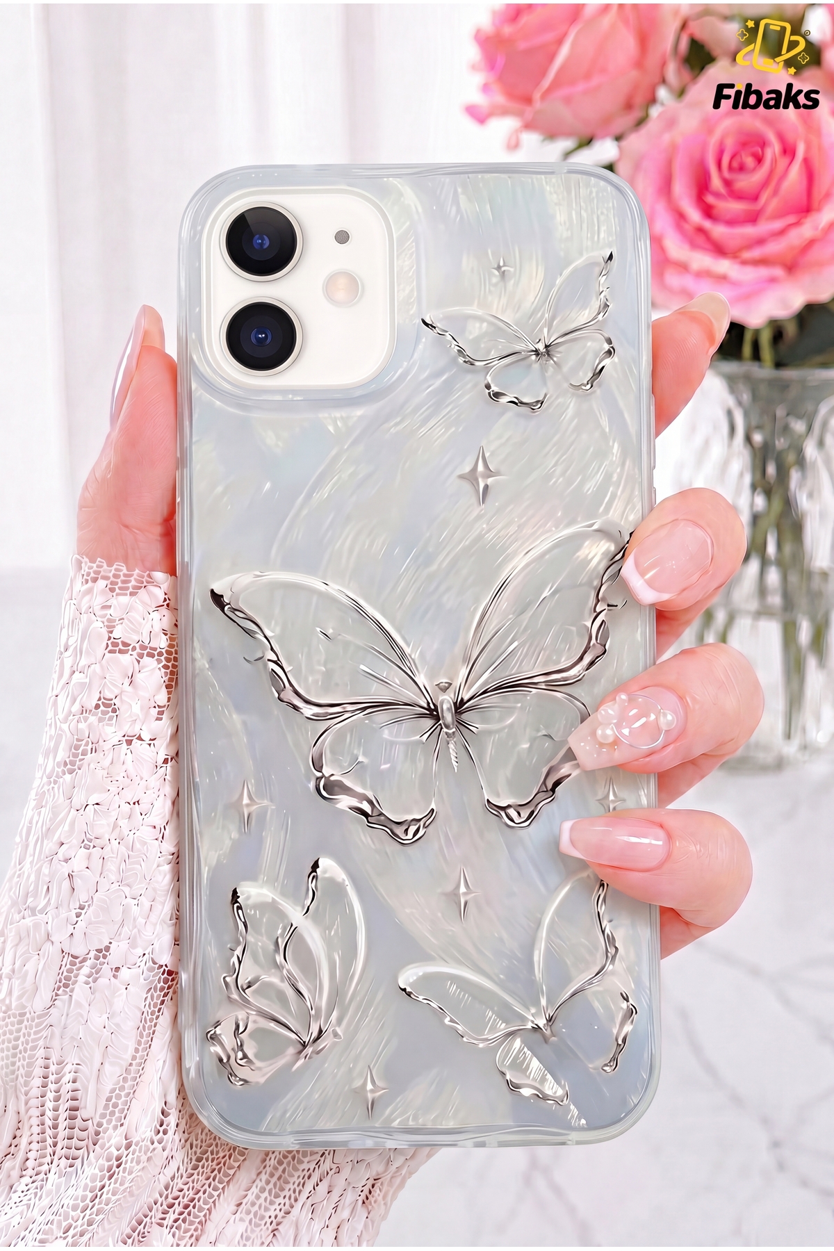 iPhone 11 Case Glossy Hologram Butterfly Pattern Shock Absorber Camera Protected Color Silicone