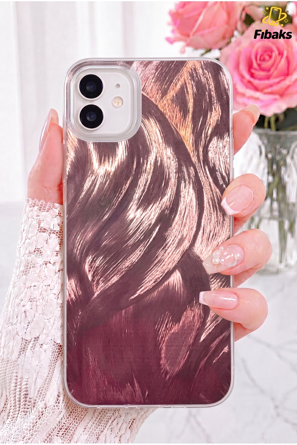 iPhone 11 Case Feather Marbling Pattern Shock Absorber Rose Color Silicone Protective Cover