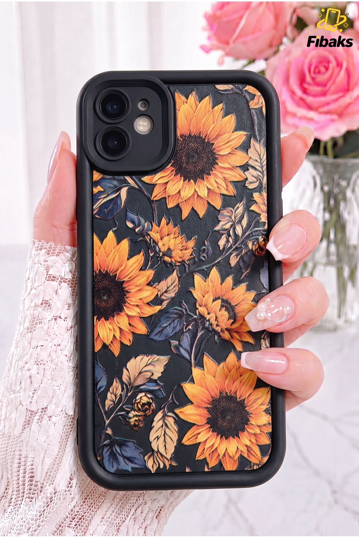 iPhone 11 Case Soft Textured Sunflower Pattern Soft Camera Protected Silicone Cover