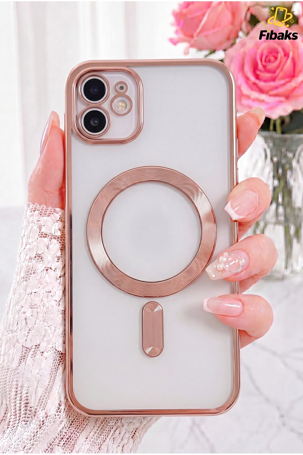 iPhone 11 Case Camera Lens Protected Magsafe Charging Lock Transparent Rose Color Soft
