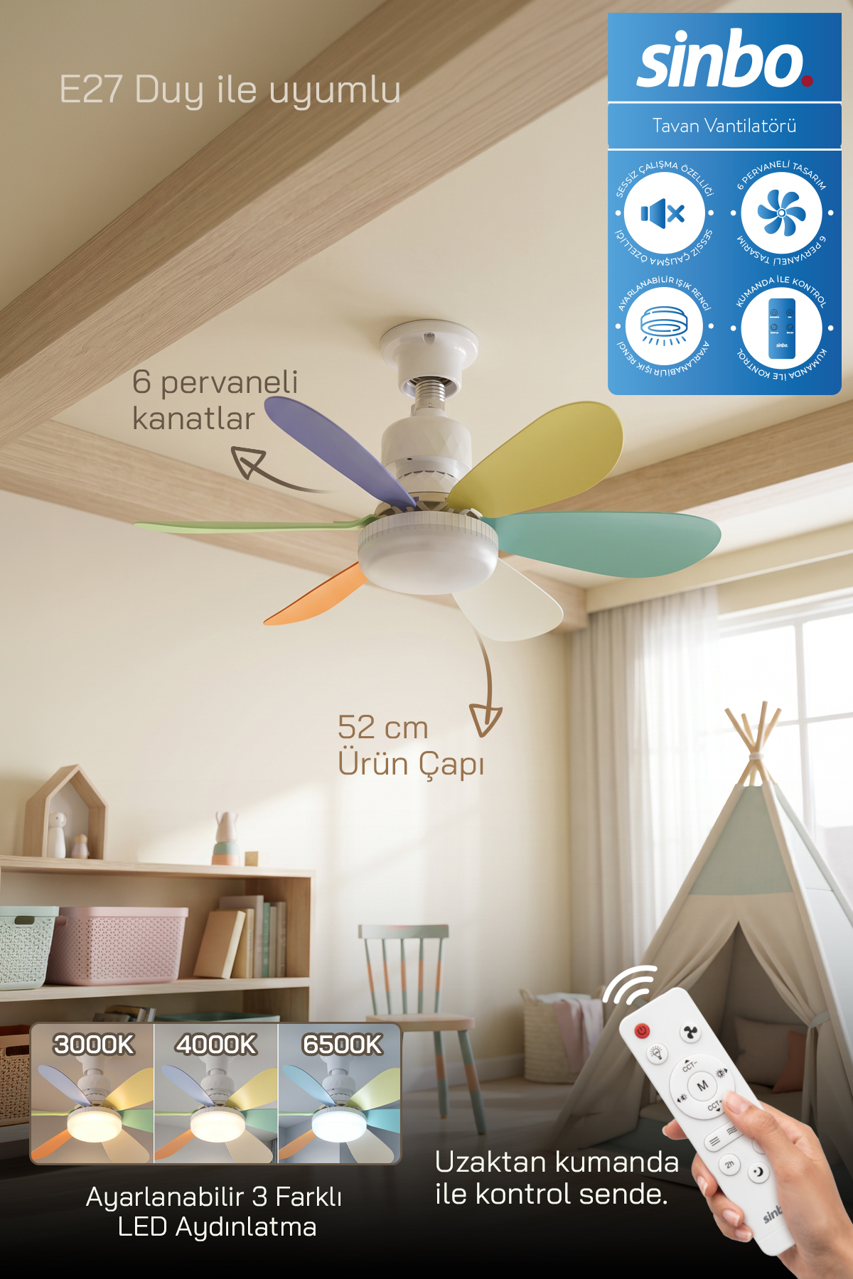 SF-77083 led Illuminated Silent Ceiling Fan Operated 6 Blade